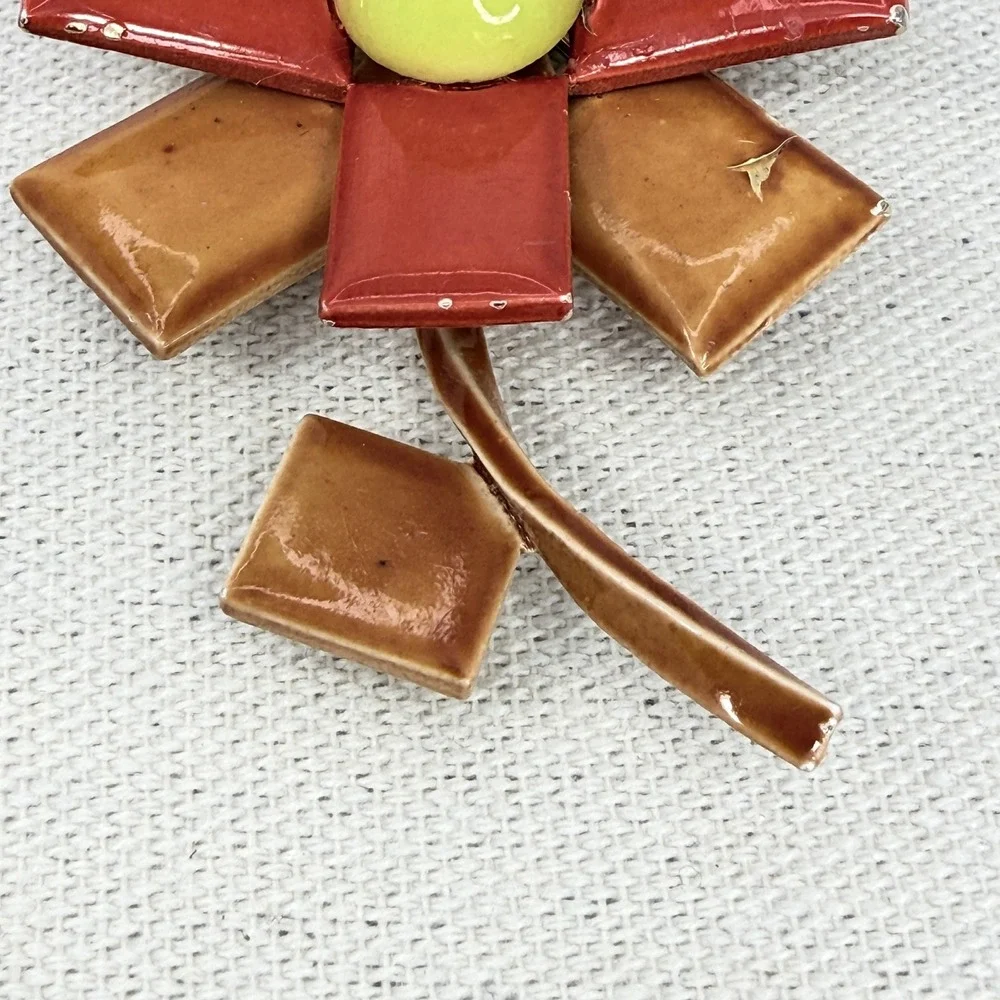 Vintage Arthur Pepper Enamel‎ Flower Brooch MCM Geometric Mod Pop Art